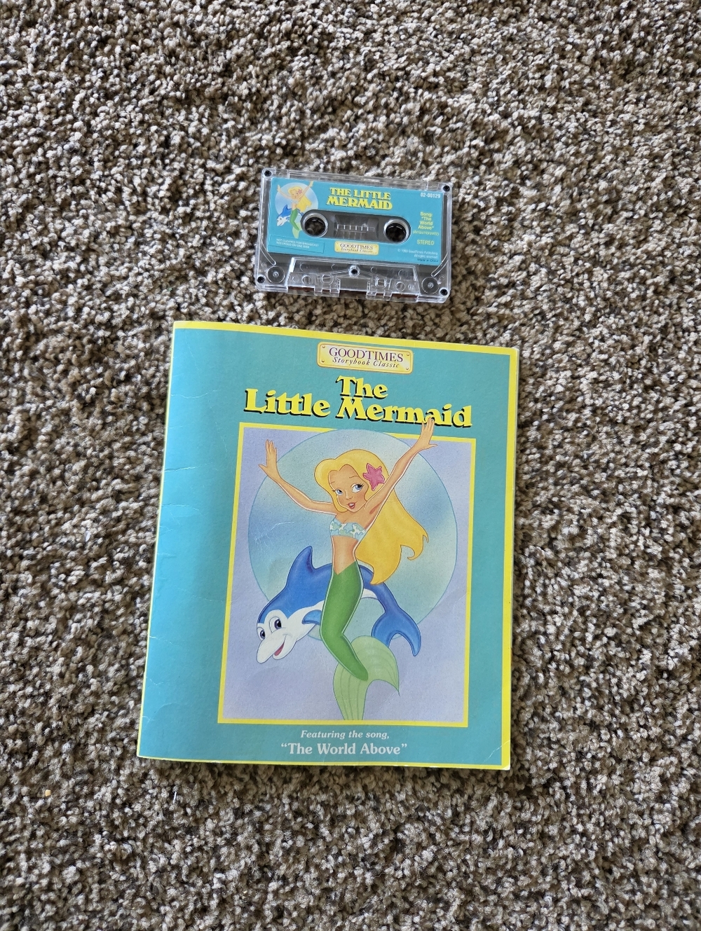 Vintage The Little Mermaid Storybook with Cassette - Teal & Yellow Cover